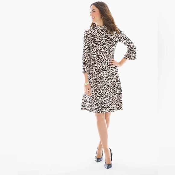CHICO'S Leopard Pattern Mock Neck Short Dress - Picture 1 of 9